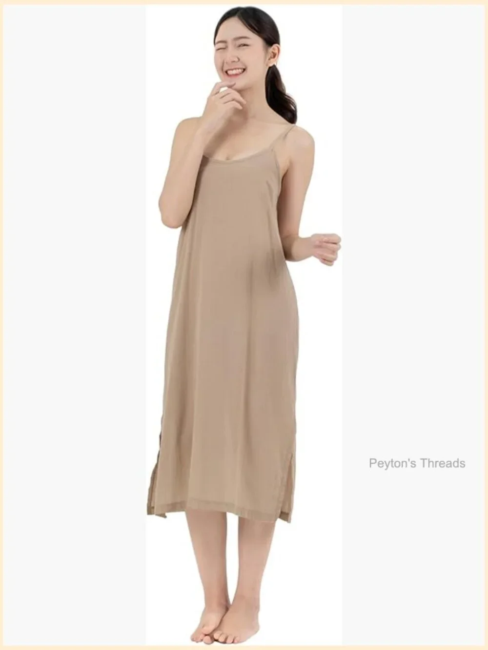 Midi Length Cotton Full Slip Under Dress Adjustable Spaghetti Strap